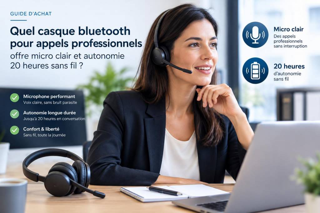 Quel casque bluetooth pour appels professionnels offre micro clair et autonomie 20 heures sans fil