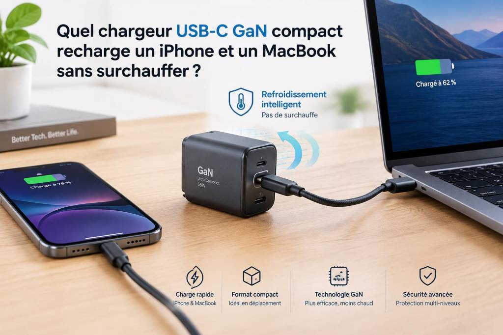 Quel chargeur usb‑c gan compact recharge un iphone et un macbook sans surchauffer